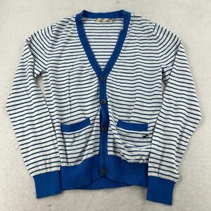 Modern Amusement Men's Striped Knitted Cardigan Sweater White Blue Size M